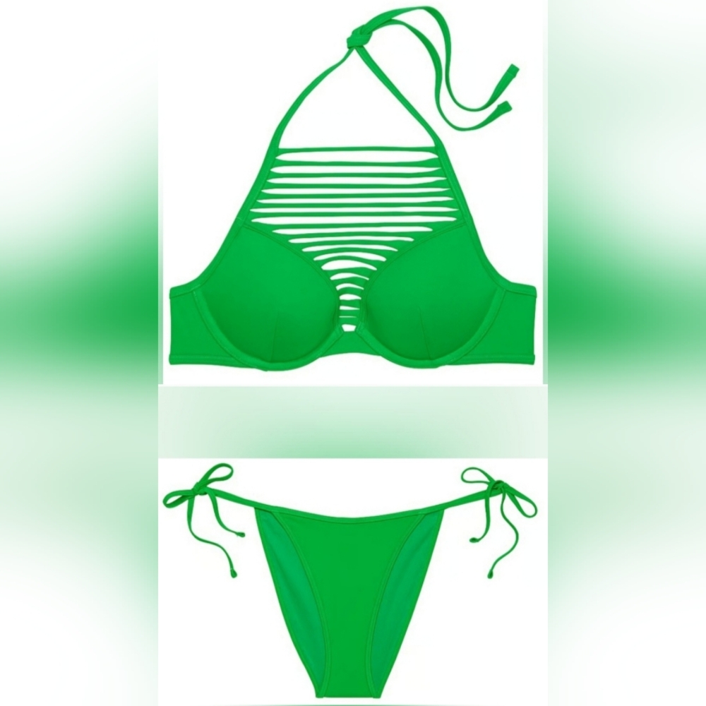 34D/M VS Archives Swim Sexy Tee Bikini Top Cheeky Bikini Set Green